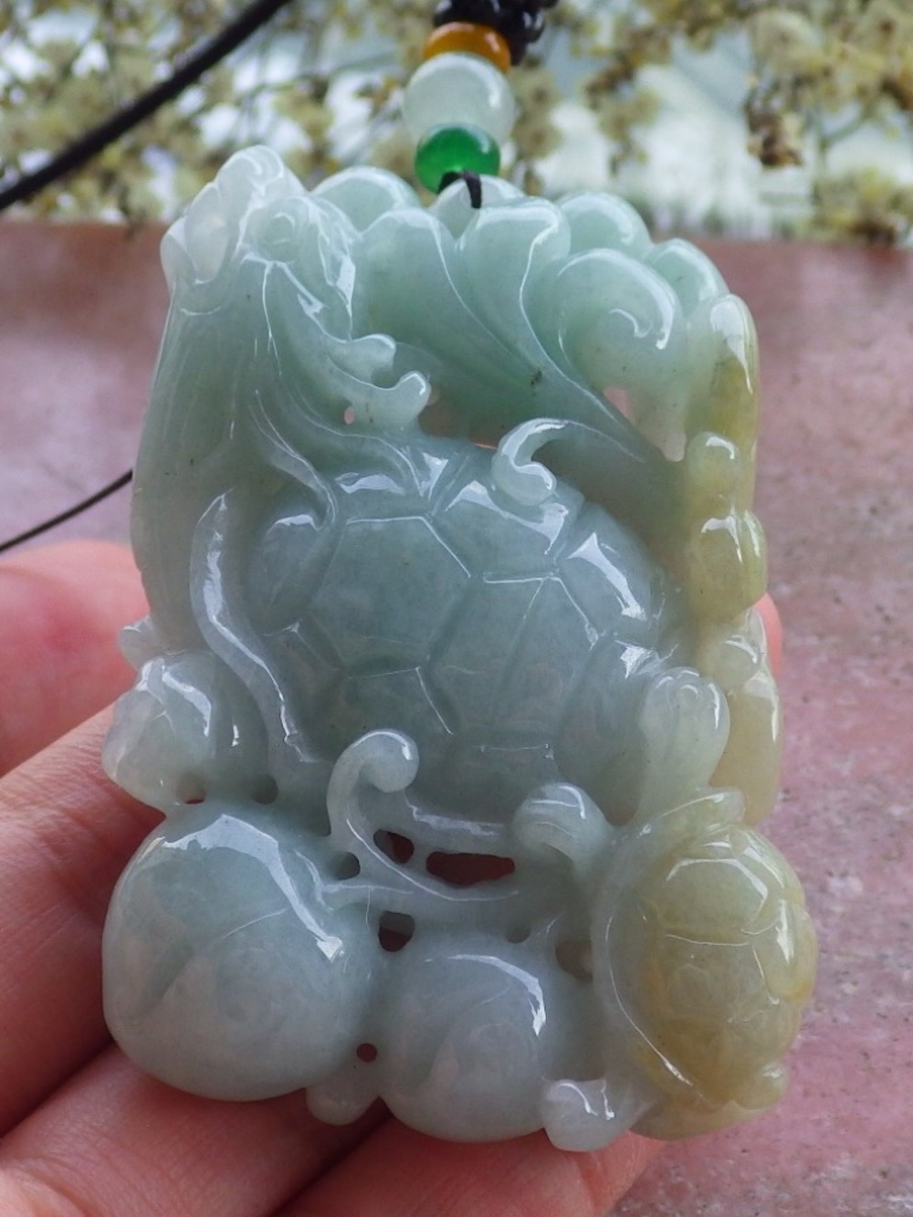 Certified Natural Burma A Jade Jadeite Dragon Turtle Ruyi Pendant Necklace